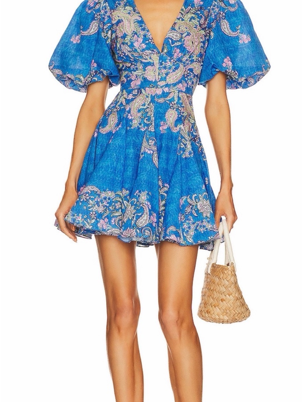 HEMANT & NANDITA Blue Paisley V-Neck Mini Dress